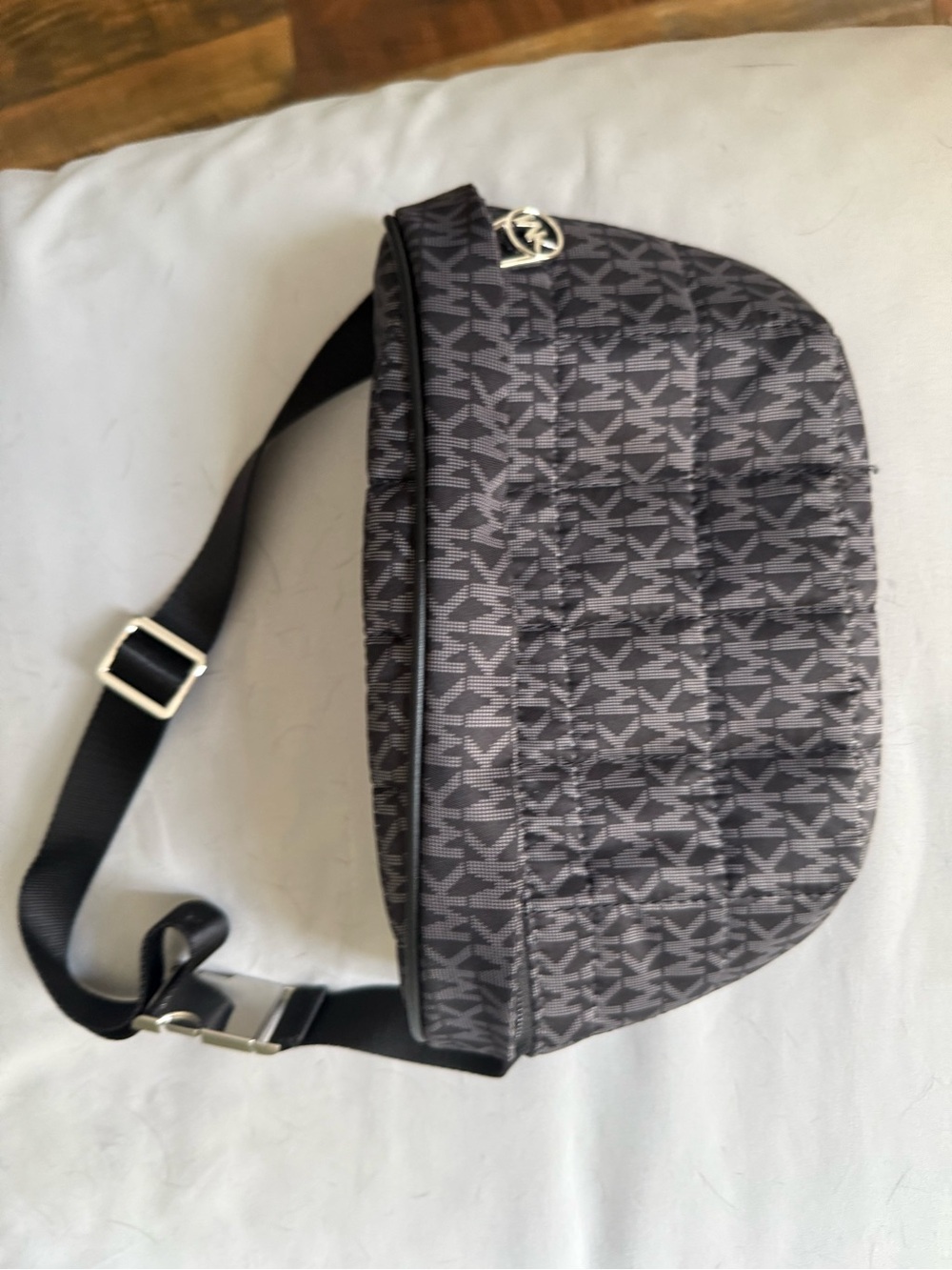 Michael Kors Black Logo Quilted Belt Bag with Silver Hardware